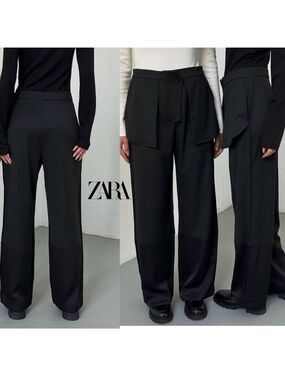 Zara Inside Out Tailored Trouser Dress Pants High Waisted Straight Leg Black XL